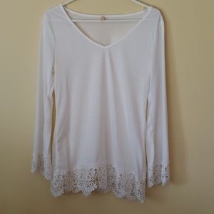 White cotton blouse with lace detail